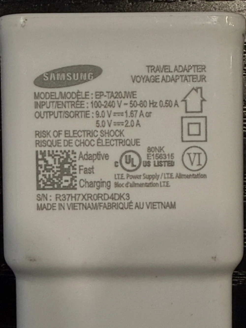 Samsung White USB Adaptive Fast Charging Travel Adapter